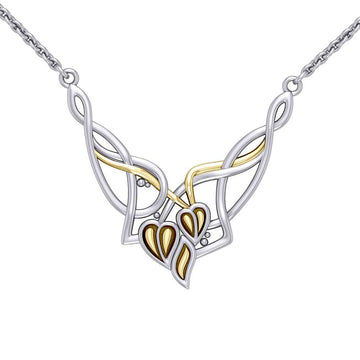Celtic Knot Ivy Leaves Silver and Gold Accent Necklace TNV017 - Jewelry